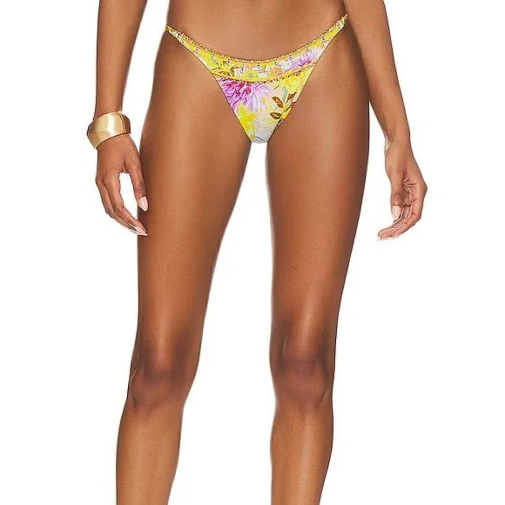 Camilla "How Does Your Garden Grow" Dip-Front Bikini Bottom, Yellow Multi
